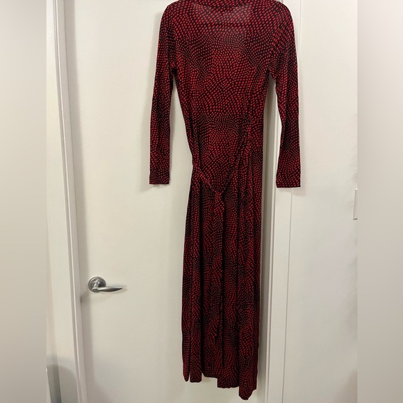 NWT Diane Von Furstenberg New Julian Black Red Polka Dot Wrap Maxi Silk Dress 6 - Picture 2 of 5